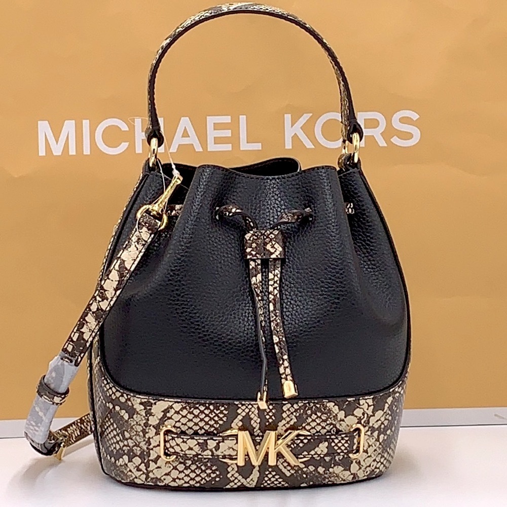 MICHAEL KORS REED MEDIUM BELTED BACKED MESSENGER CROSSBODY NATURAL/BLACK COLOR